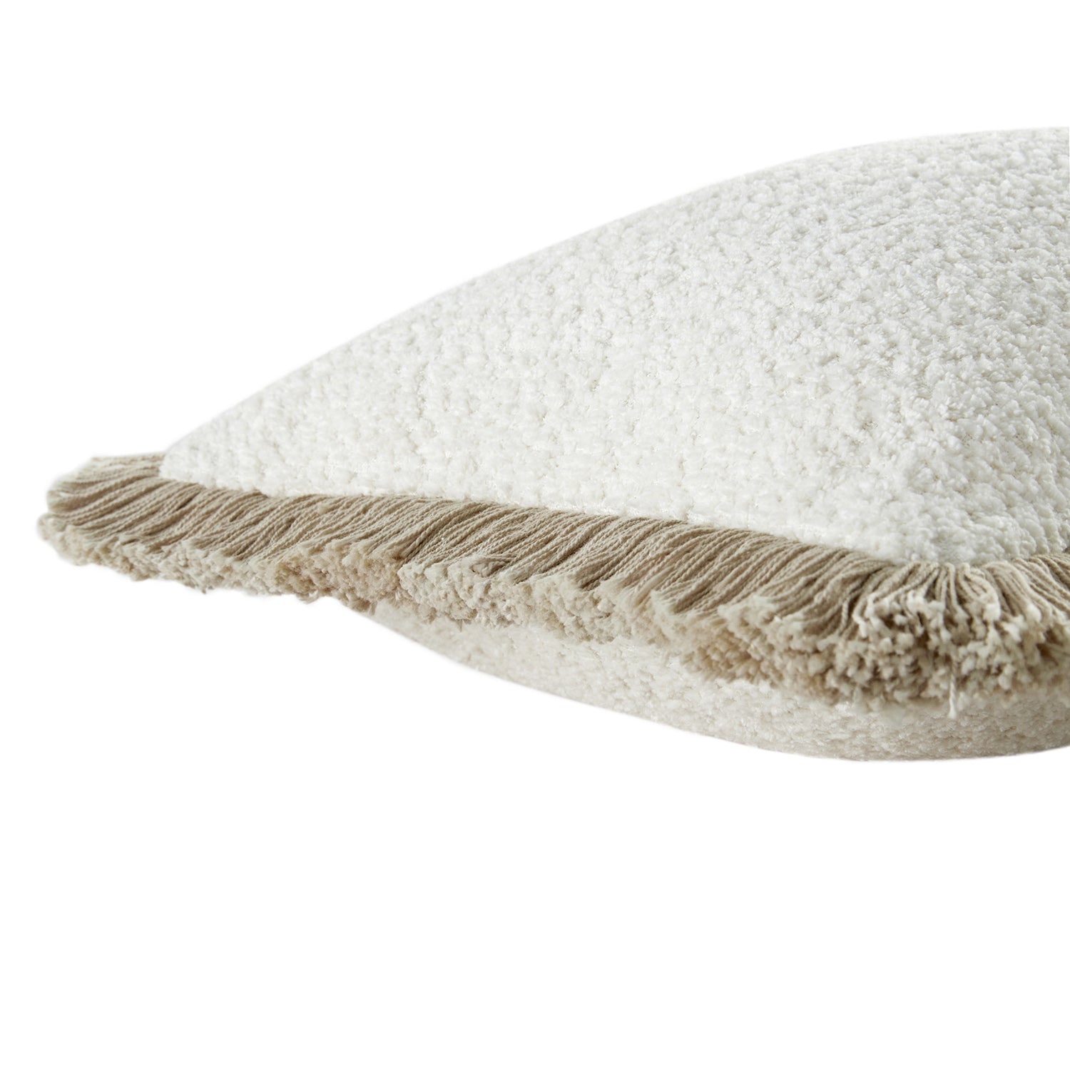 Kyra Cream White & Natural Bouclé Fringed Lumbar Cushion