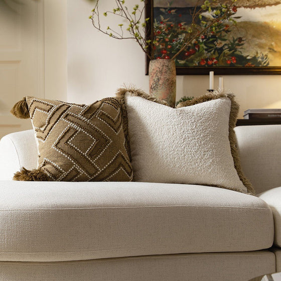 Kyra Cream White Bouclé Natural Fringed Cushion