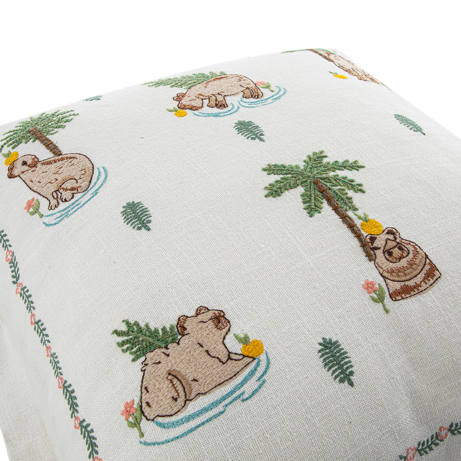 Whimsical Animals Capybaras and Yuzu Hand Embroidered Cushion - daals