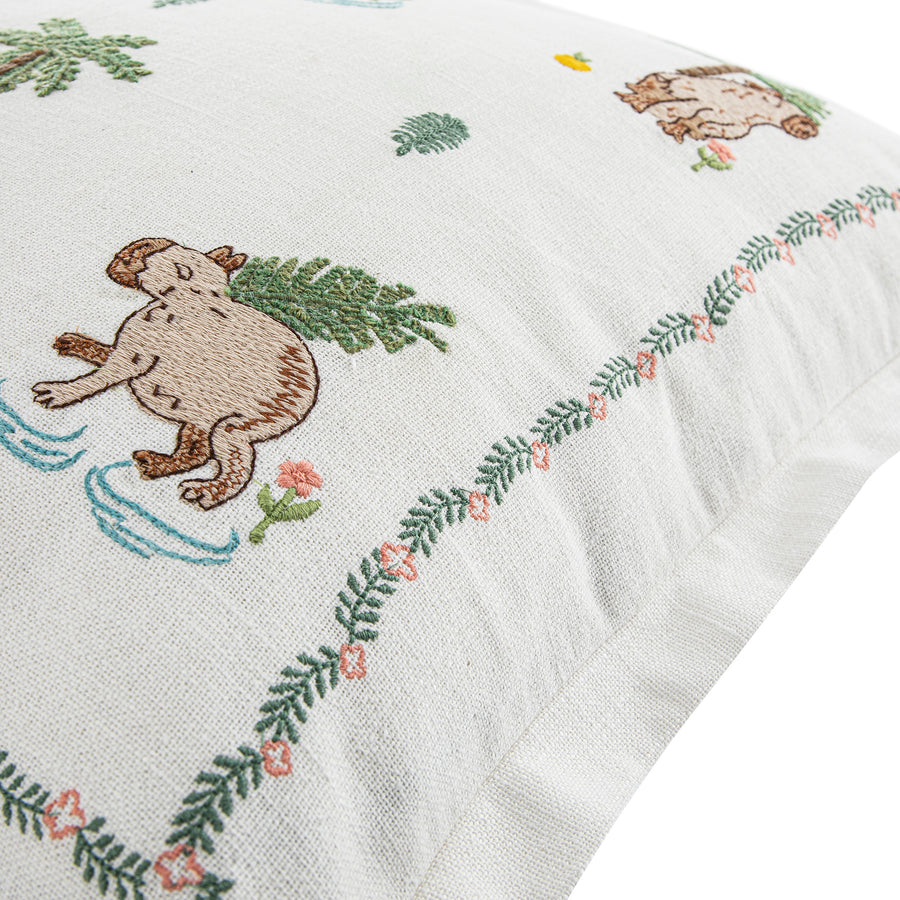 Whimsical Animals Capybaras and Yuzu Hand Embroidered Cushion - daals