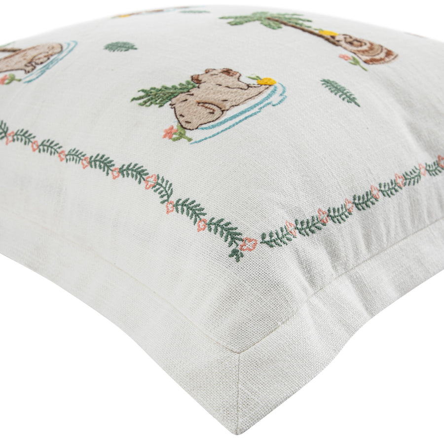 Whimsical Animals Capybaras and Yuzu Hand Embroidered Cushion - daals