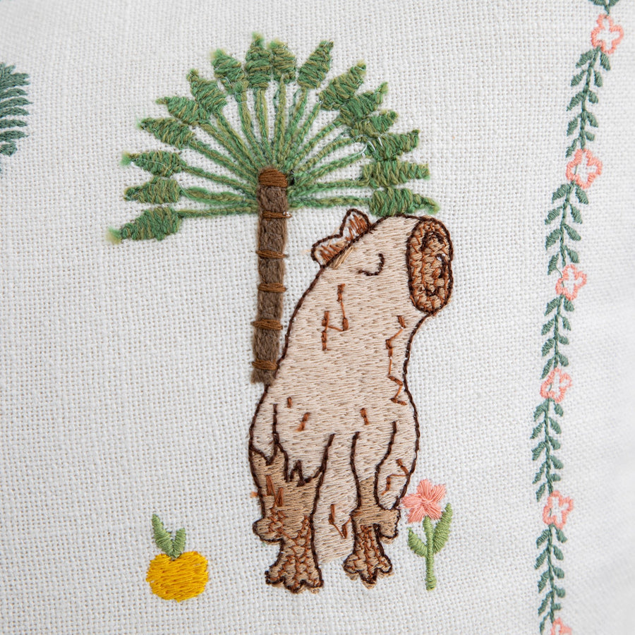 Whimsical Animals Capybaras and Yuzu Hand Embroidered Cushion - daals