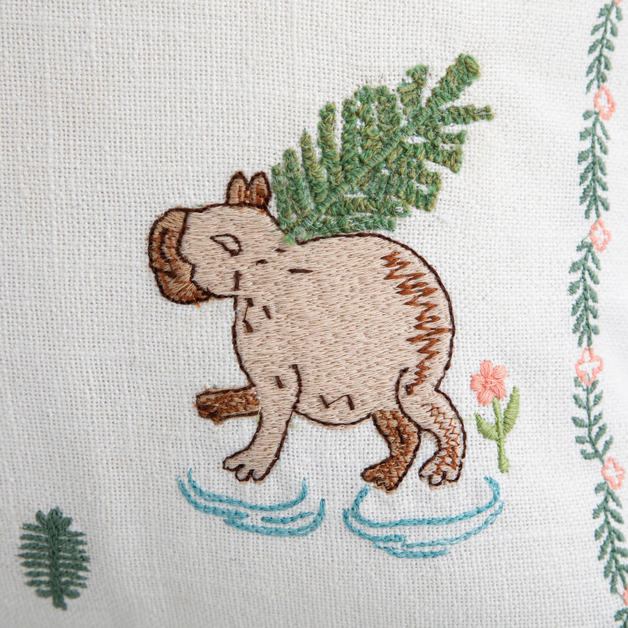 Whimsical Animals Capybaras and Yuzu Hand Embroidered Cushion - daals