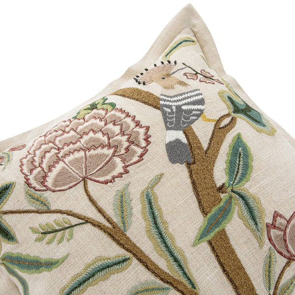 Flora & Fauna Hand Embroidered Cockatoo Cushion