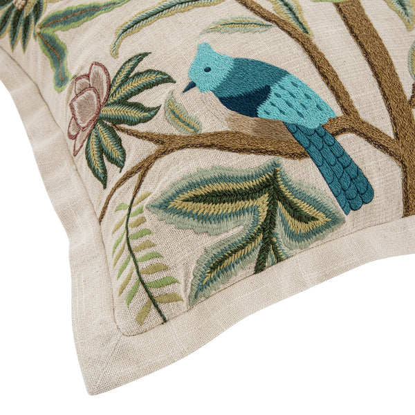 Flora & Fauna Hand Embroidered Cockatoo Cushion