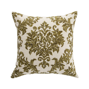 Damask Moss Green Wool Embroidered Cushion
