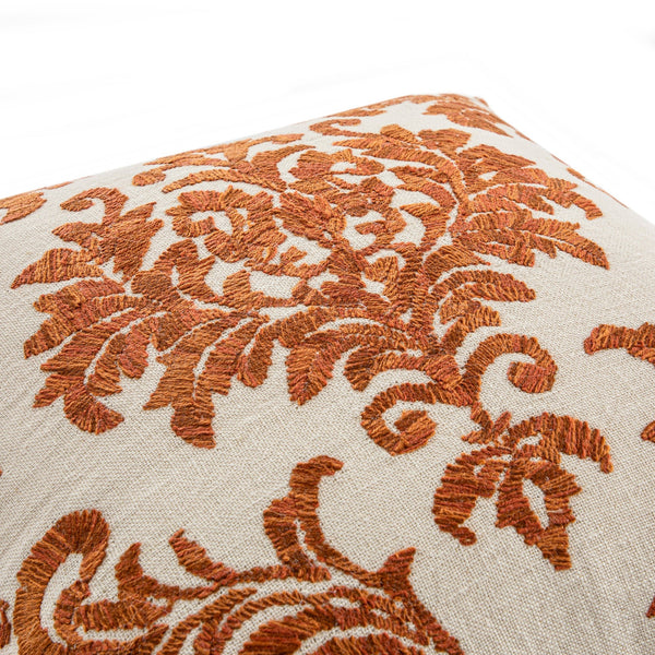 Damask Burnt Orange Wool Embroidered Cushion