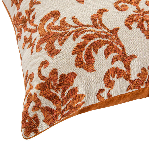 Damask Burnt Orange Wool Embroidered Cushion