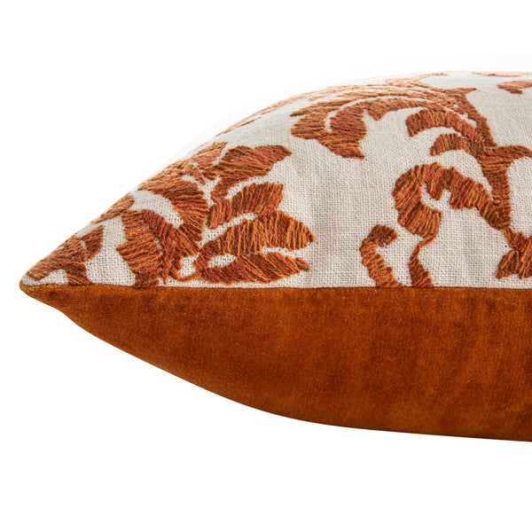 Damask Burnt Orange Wool Embroidered Cushion