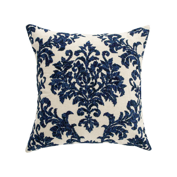 Damask Sapphire Wool Embroidered Cushion