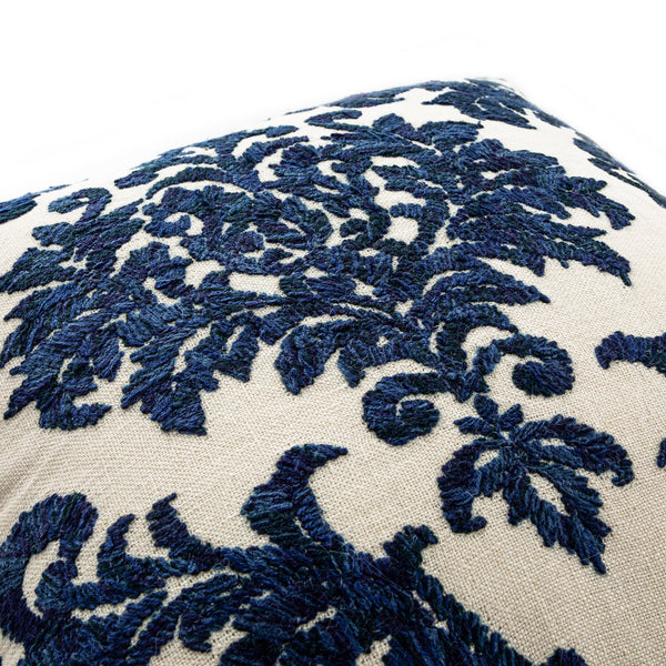 Damask Sapphire Wool Embroidered Cushion