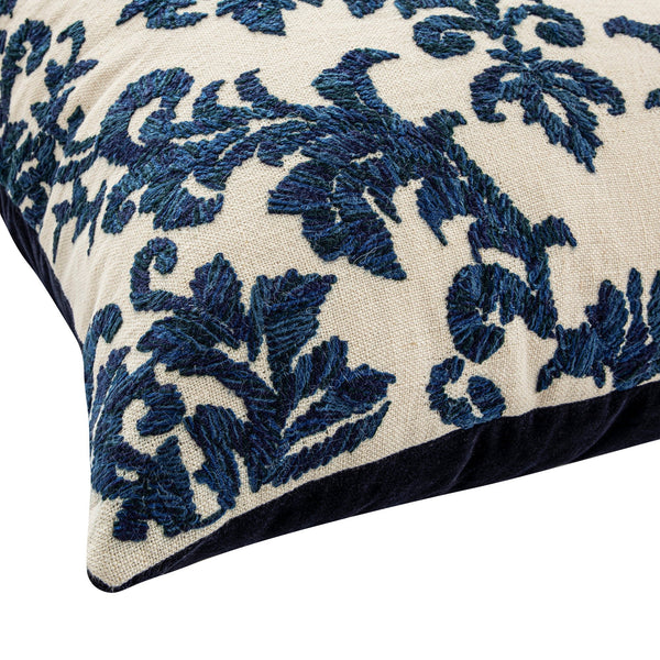 Damask Sapphire Wool Embroidered Cushion