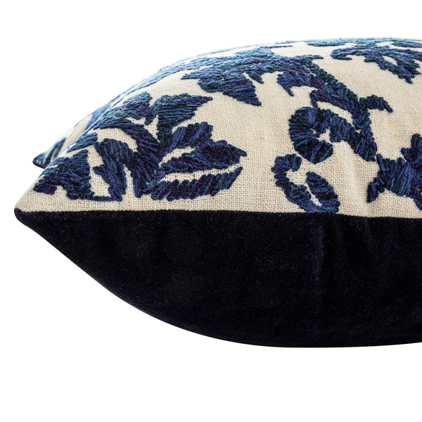 Damask Sapphire Wool Embroidered Cushion