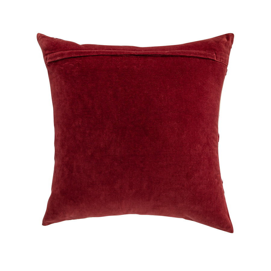 Damask Scarlet Red Wool Embroidered Cushion