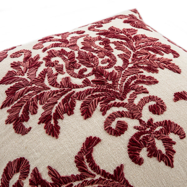 Damask Scarlet Red Wool Embroidered Cushion
