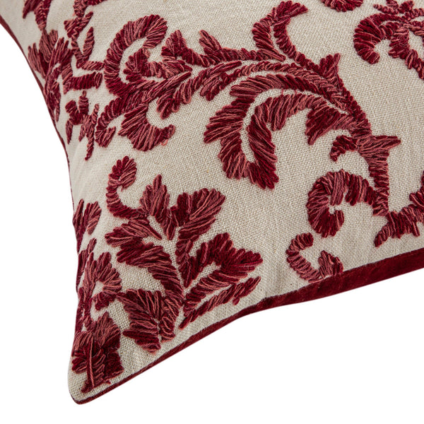 Damask Scarlet Red Wool Embroidered Cushion