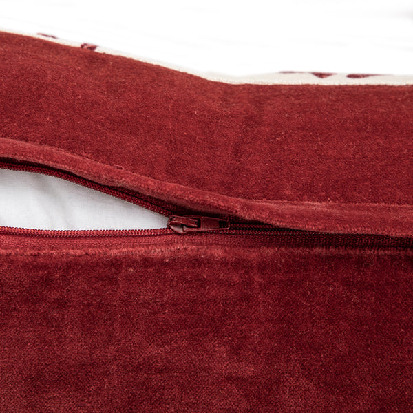 Damask Scarlet Red Wool Embroidered Cushion