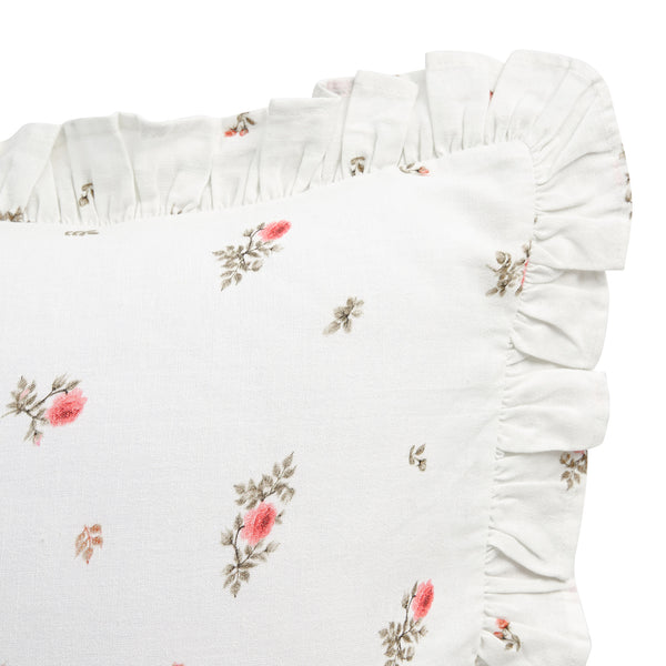 Darcy Rose Ivory White Ruffle Floral Embroidered Linen Blend Cushion