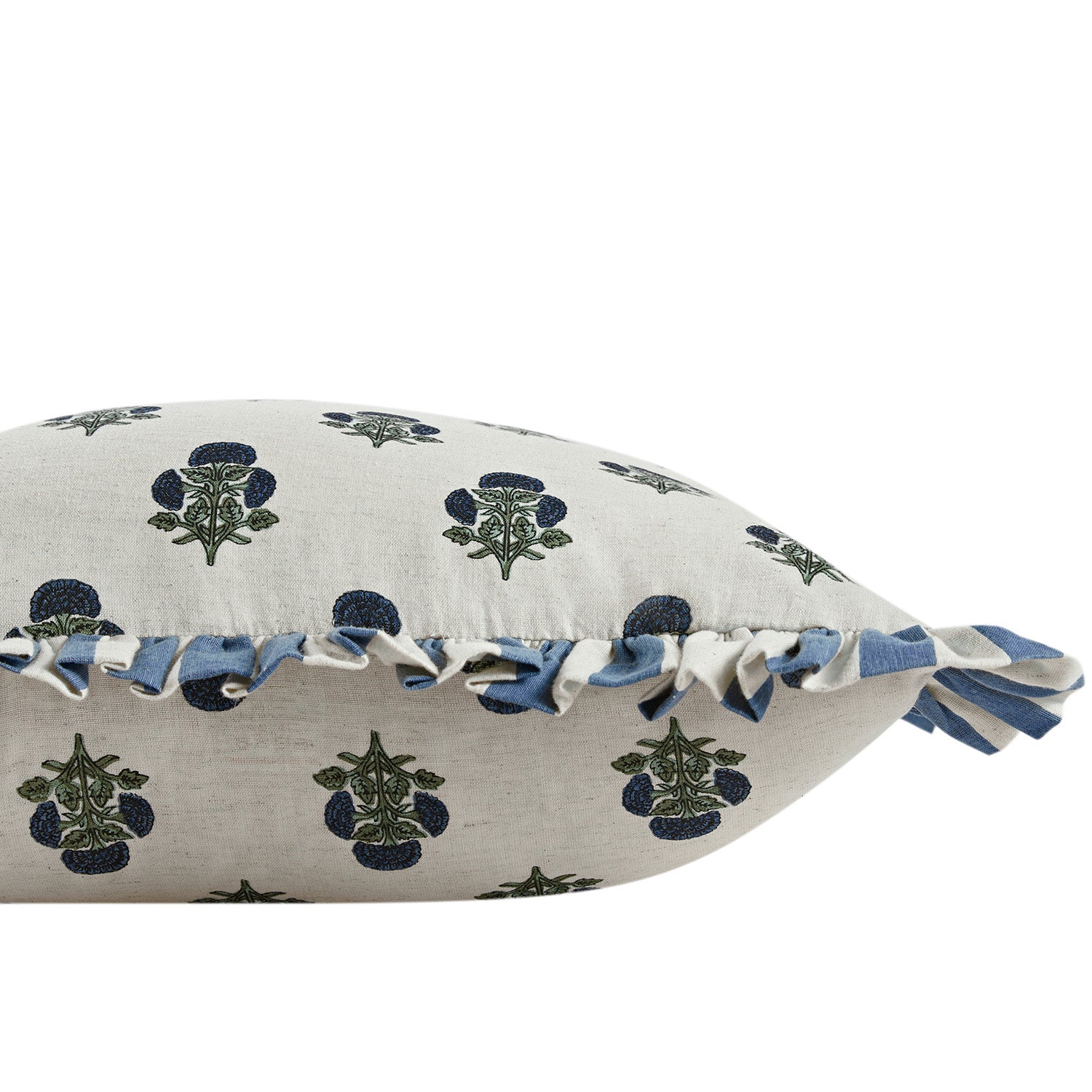 Eliza French Blue Floral Ruffle Linen Blend Cushion