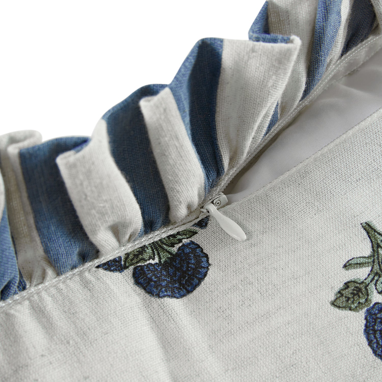 Eliza French Blue Floral Ruffle Linen Blend Cushion