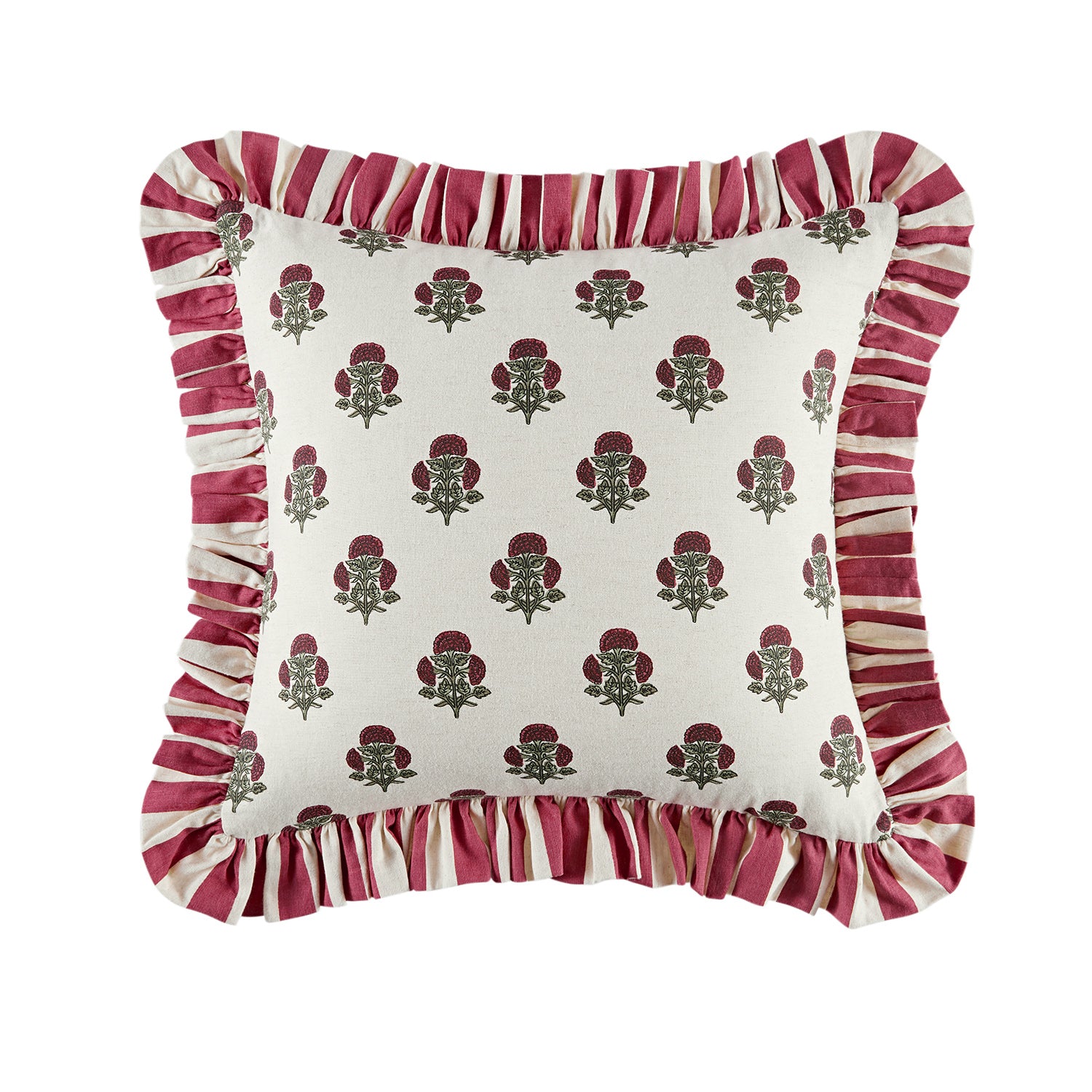 Eliza Scarlet Red Floral Ruffle Linen Blend Cushion