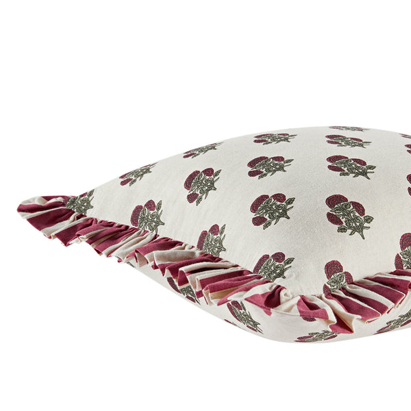 Eliza Scarlet Red Floral Ruffle Linen Blend Cushion
