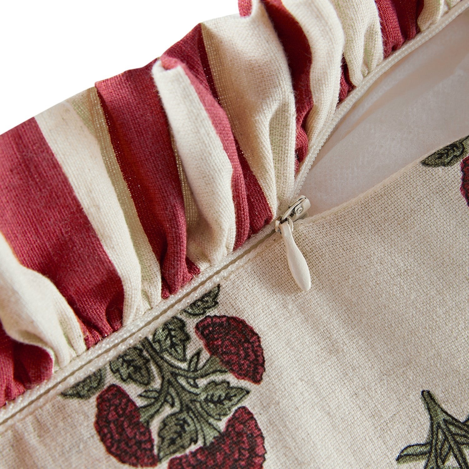 Eliza Scarlet Red Floral Ruffle Linen Blend Cushion