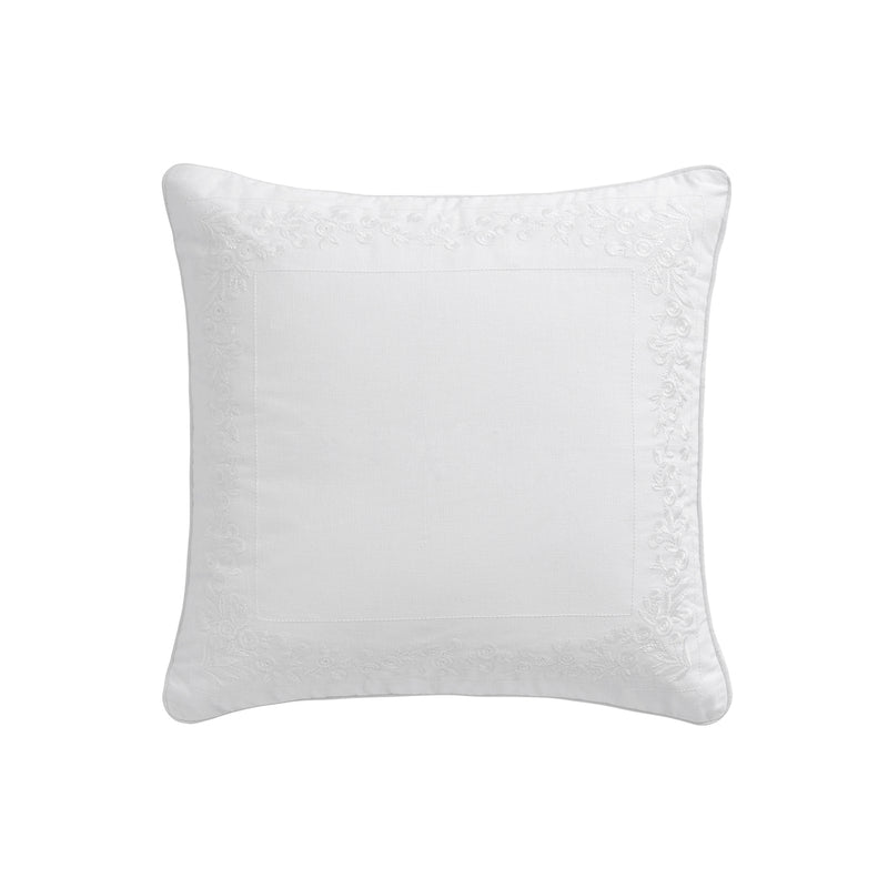 Esmeralda White Floral Embroidered Linen Blend Cushion