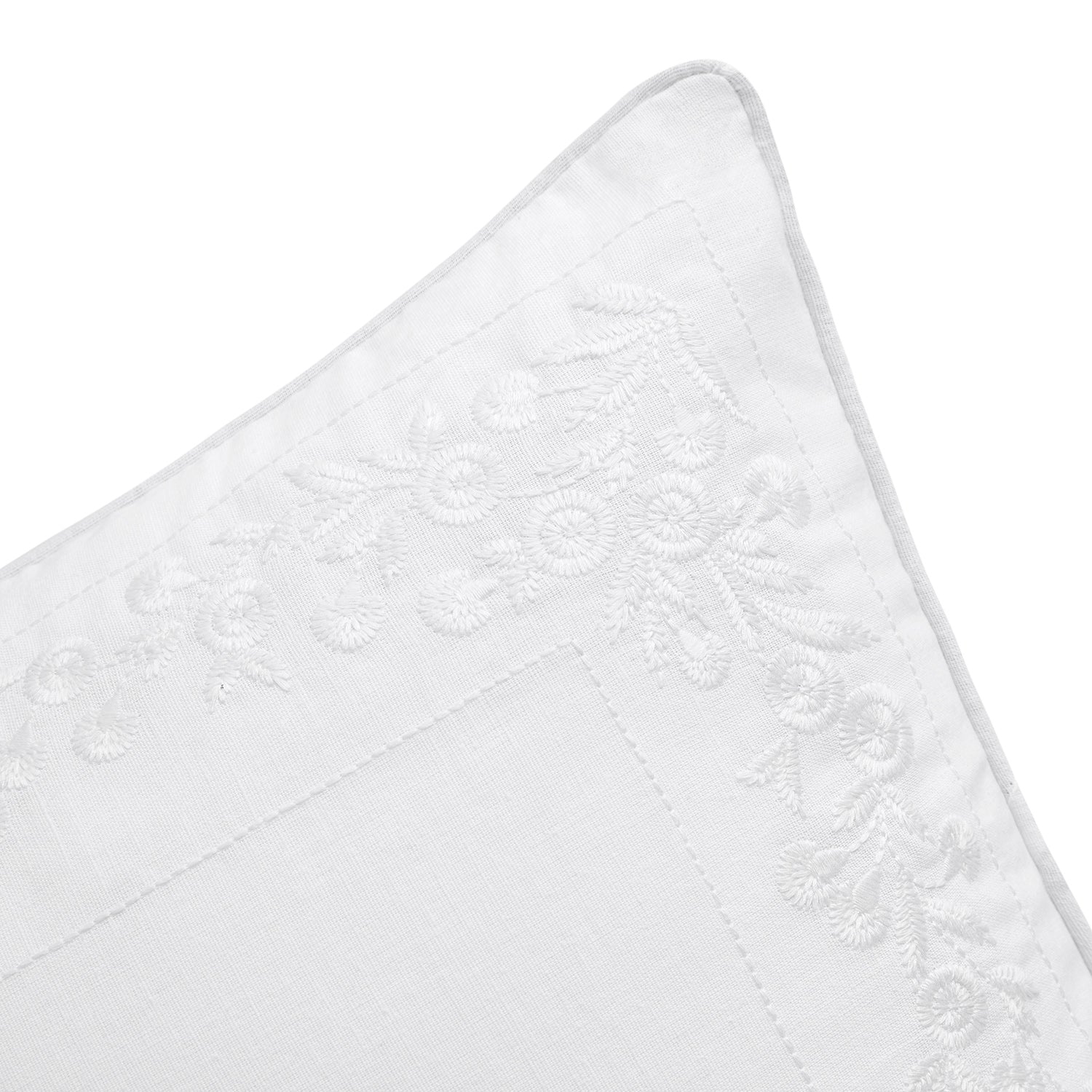Esmeralda White Floral Embroidered Linen Blend Cushion