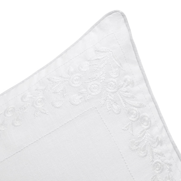 Esmeralda White Floral Embroidered Linen Blend Cushion