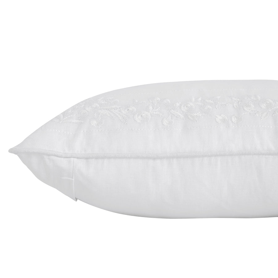 Esmeralda White Floral Embroidered Linen Blend Cushion