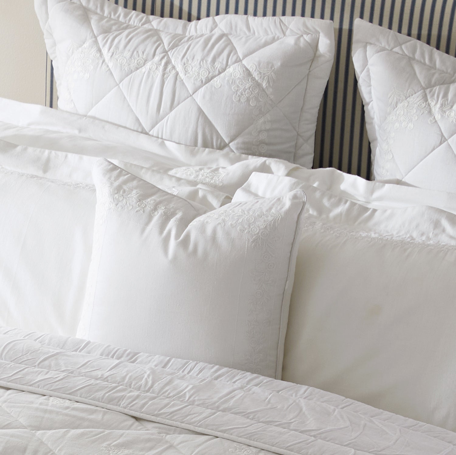 Esmeralda White Floral Embroidered Linen Blend Cushion