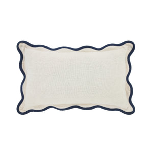 Evie Linen Prussian Blue Scalloped Rectangular Cushion