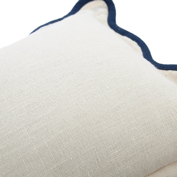 Evie Linen Prussian Blue Scalloped Rectangular Cushion