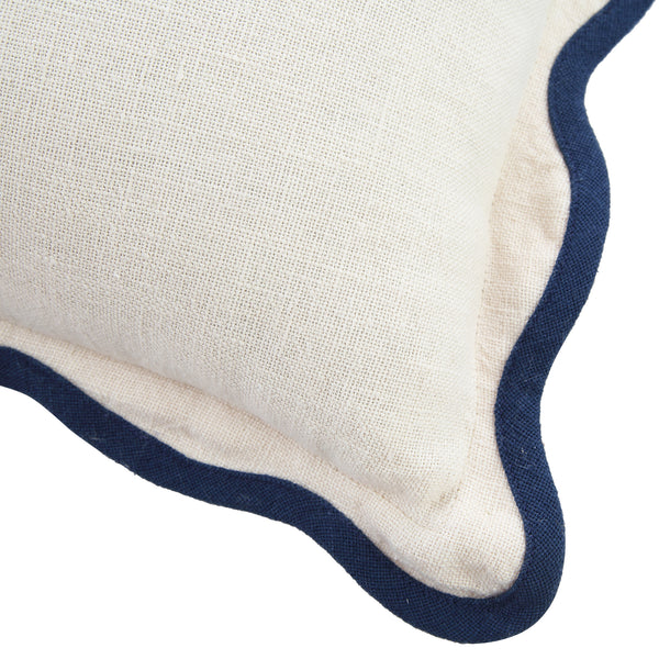 Evie Linen Prussian Blue Scalloped Rectangular Cushion