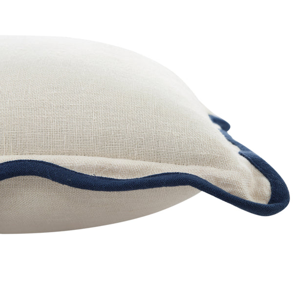 Evie Linen Prussian Blue Scalloped Square Cushion