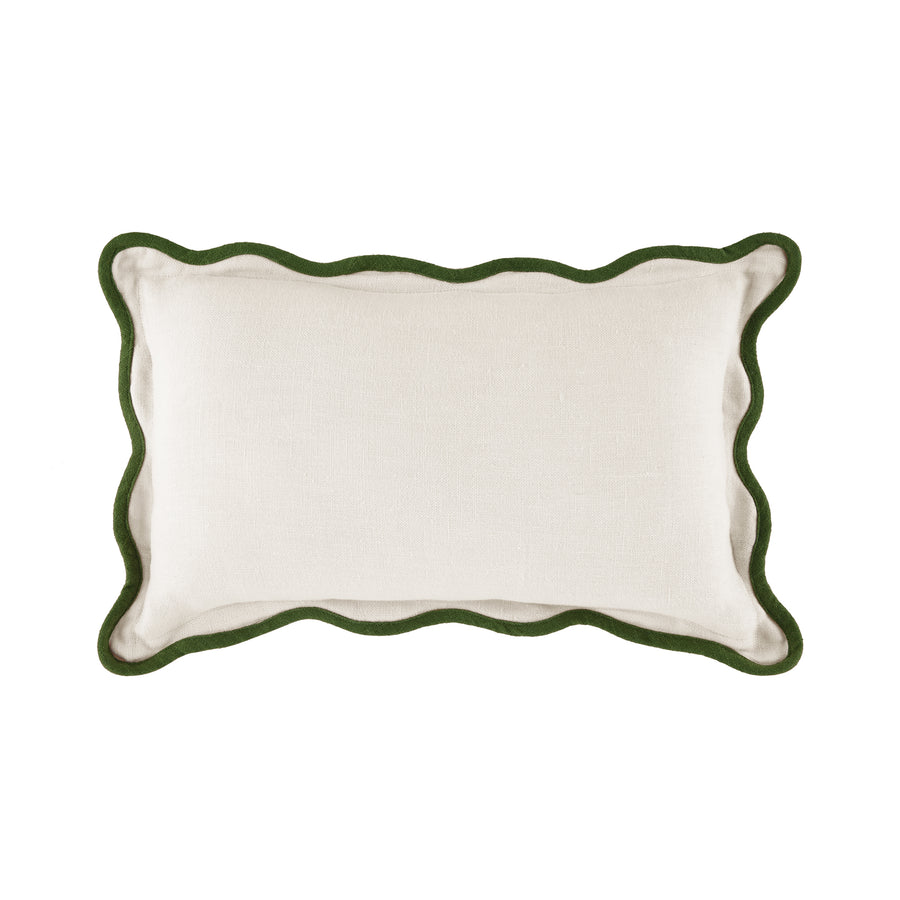 Evie Linen Cedar Green Scalloped Rectangular Cushion