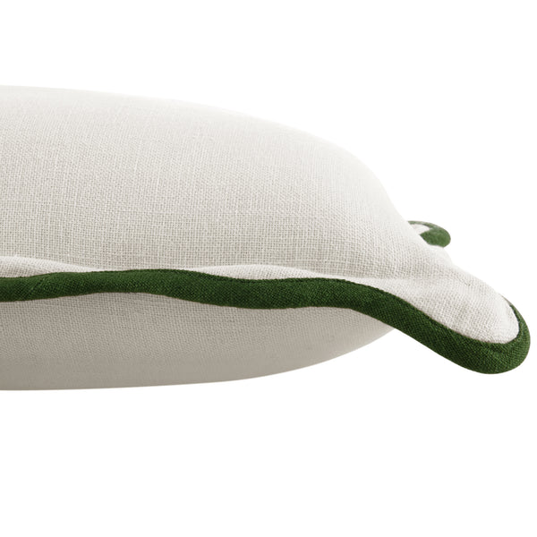 Evie Linen Cedar Green Scalloped Rectangular Cushion