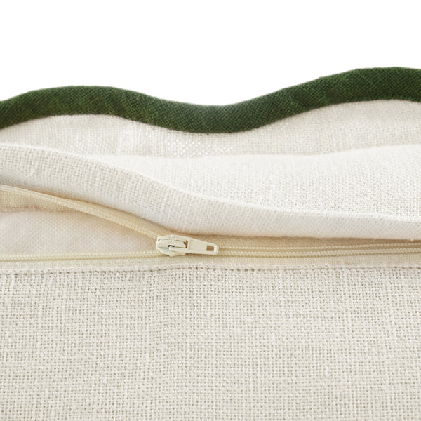 Evie Linen Cedar Green Scalloped Rectangular Cushion