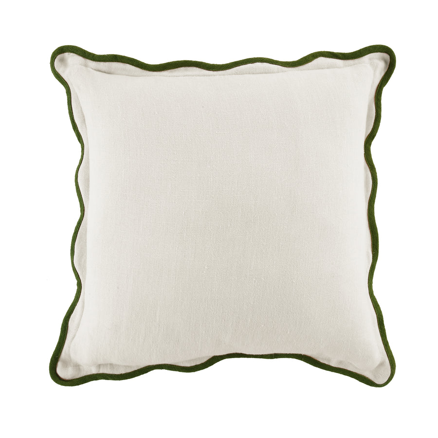 Evie Linen Cedar Green Scalloped Square Cushion