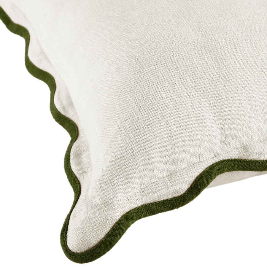 Evie Linen Cedar Green Scalloped Square Cushion