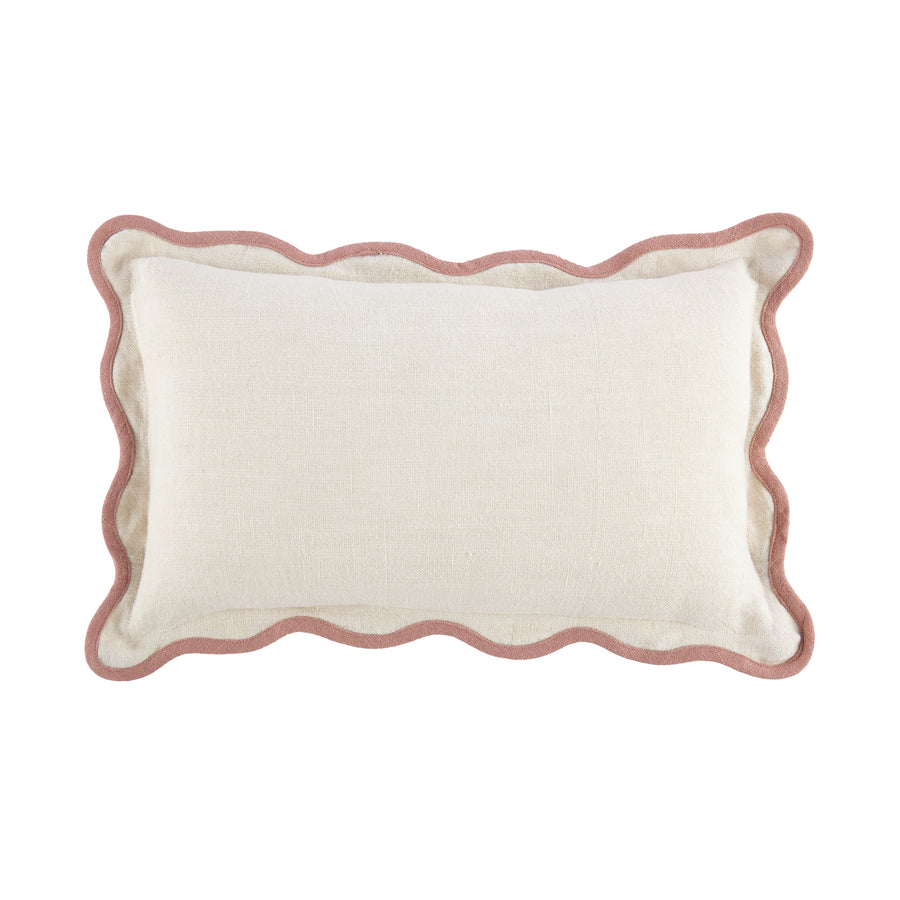 Evie Linen Dusky Pink Scalloped Rectangular Cushion