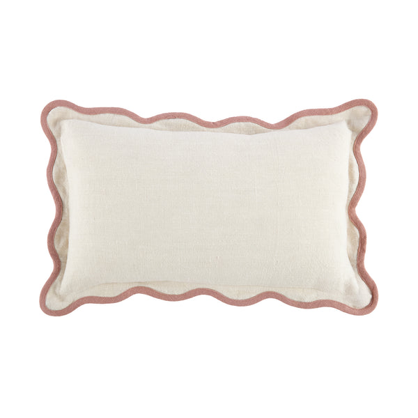Evie Linen Dusky Pink Scalloped Rectangular Cushion