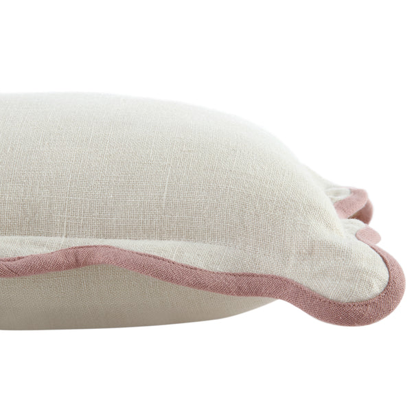 Evie Linen Dusky Pink Scalloped Rectangular Cushion