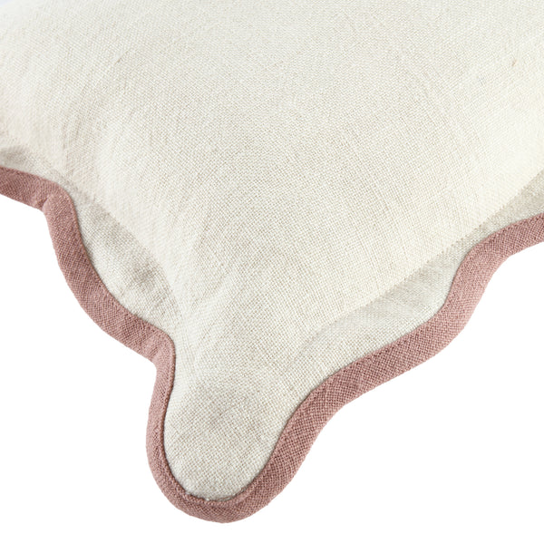 Evie Linen Dusky Pink Scalloped Square Cushion