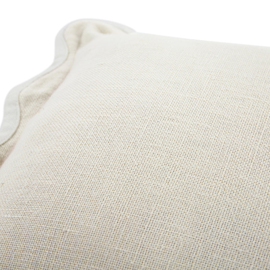 Evie Linen Powder White Scalloped Rectangular Cushion