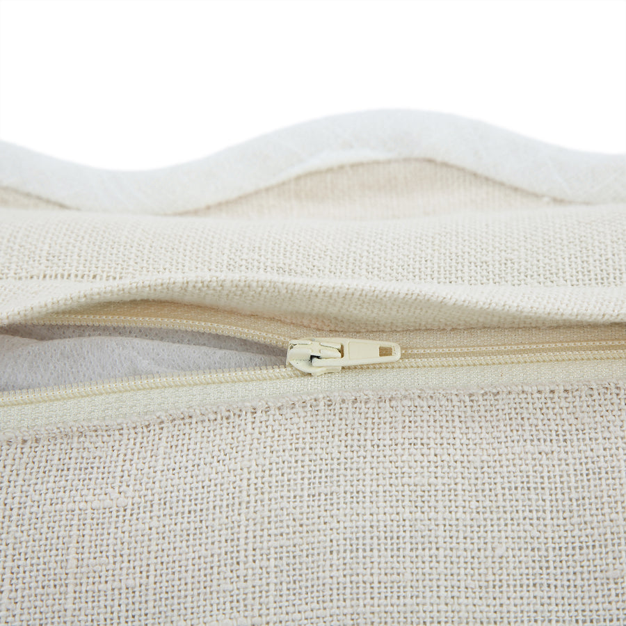 Evie Linen Powder White Scalloped Rectangular Cushion