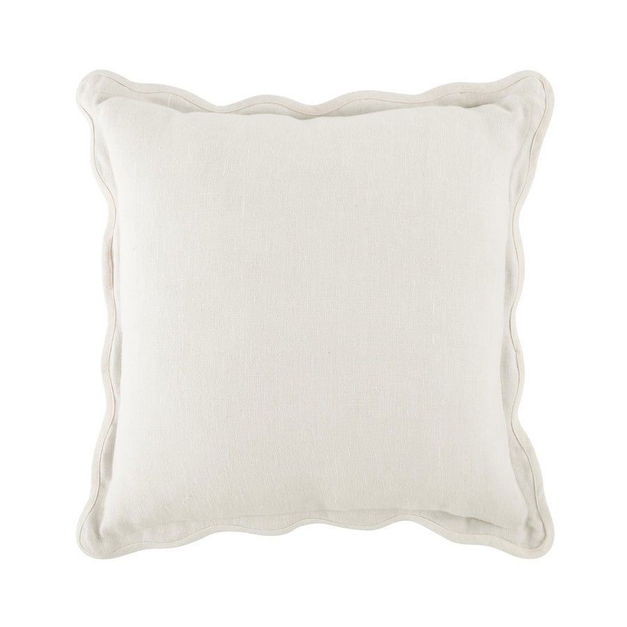 Evie Linen Powder White Scalloped Square Cushion