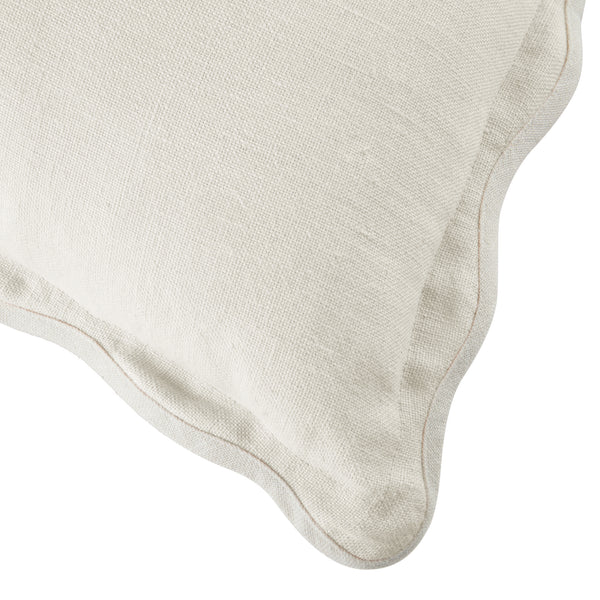 Evie Linen Powder White Scalloped Square Cushion