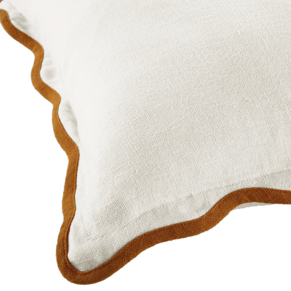 Evie Linen Butterscotch Scalloped Square Cushion